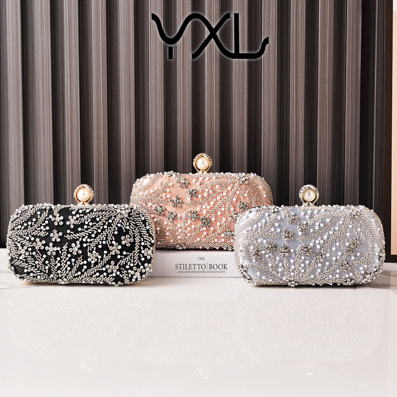 Elegant Champagne Beaded Embroidered Evening Clutch for Women, A Rhinestone-Embellished Banquet Bag Perfect for Formal Dresses Weddings & Special Occasions