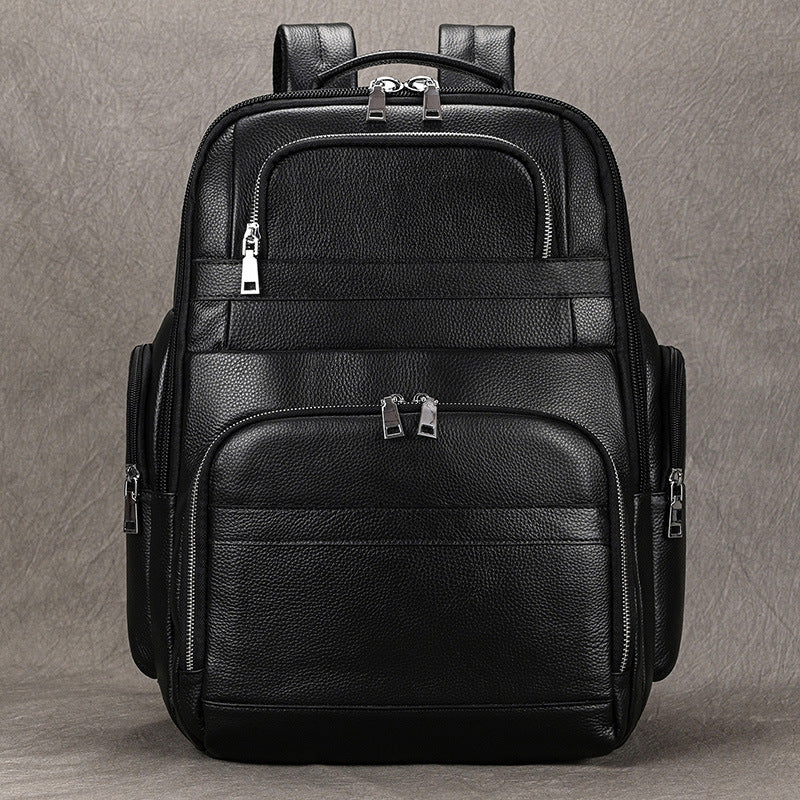 New Black Genuine Leather Large Capacity Travel Backpack, Business Trip Daypack, Premium Storage Bag for Men