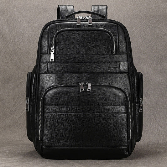 New Black Genuine Leather Large Capacity Travel Backpack, Business Trip Daypack, Premium Storage Bag for Men