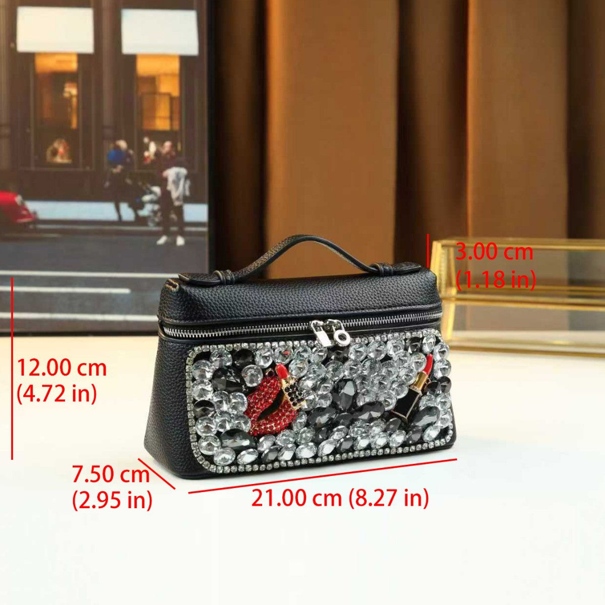 Lipstick Rhinestone Embellished Mini Box Bag for Women Party Shoulder Crossbody Handbag, Sparkly Flap Purse with Premium Glamorous Design