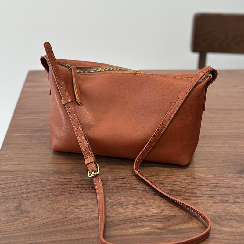 Genuine Top Layer Vegetable-Tanned Cowhide Crossbody Bag for Women, Spring Summer Lightweight Dumpling Shoulder Purse, Versatile Small Everyday Handbag for Ladies