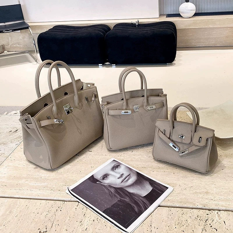 New Arrival Pebbled Genuine Leather Birkin-Inspired Tote Bag for Women, Gold-Tone Hardware with Spacious Large Capacity, Versatile Top-Handle Shoulder Handbag for Everyday Chic