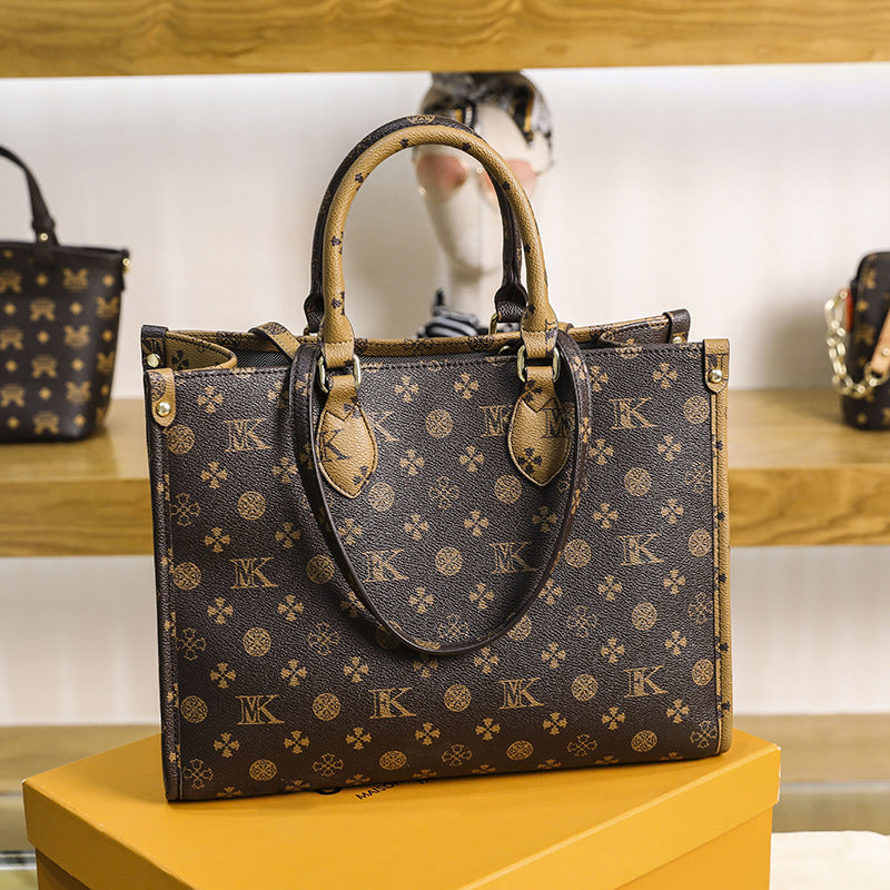Genuine Leather Printed Tote Bag for Women, New Fashionable Minimalist Large Shoulder Handbag, Versatile Everyday Purse for Ladies