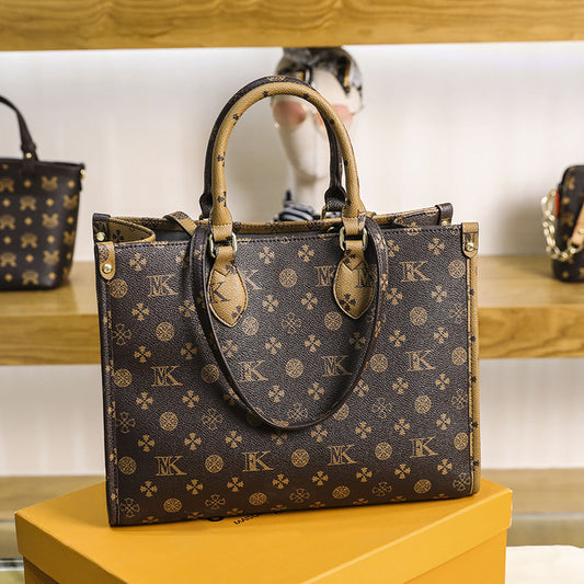 Genuine Leather Printed Tote Bag for Women, New Fashionable Minimalist Large Shoulder Handbag, Versatile Everyday Purse for Ladies