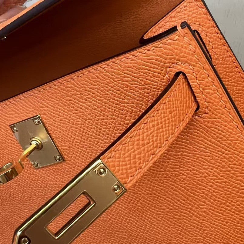 Genuine Leather Handmade Waxed Thread Mini 2nd Gen Kelly-Style Bag for Women, Classic Palm Texture Shoulder Crossbody Top Handle Purse, Premium Handbag for Ladies