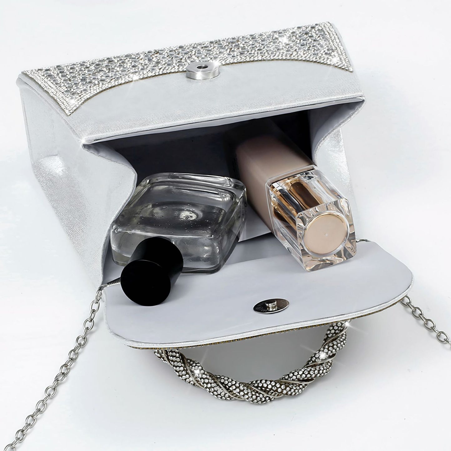 Rhinestone Embellished Evening Clutch for Women, New Sparkly Formal Banquet Top Handle Bag, Light Luxury Gown Purse for Ladies