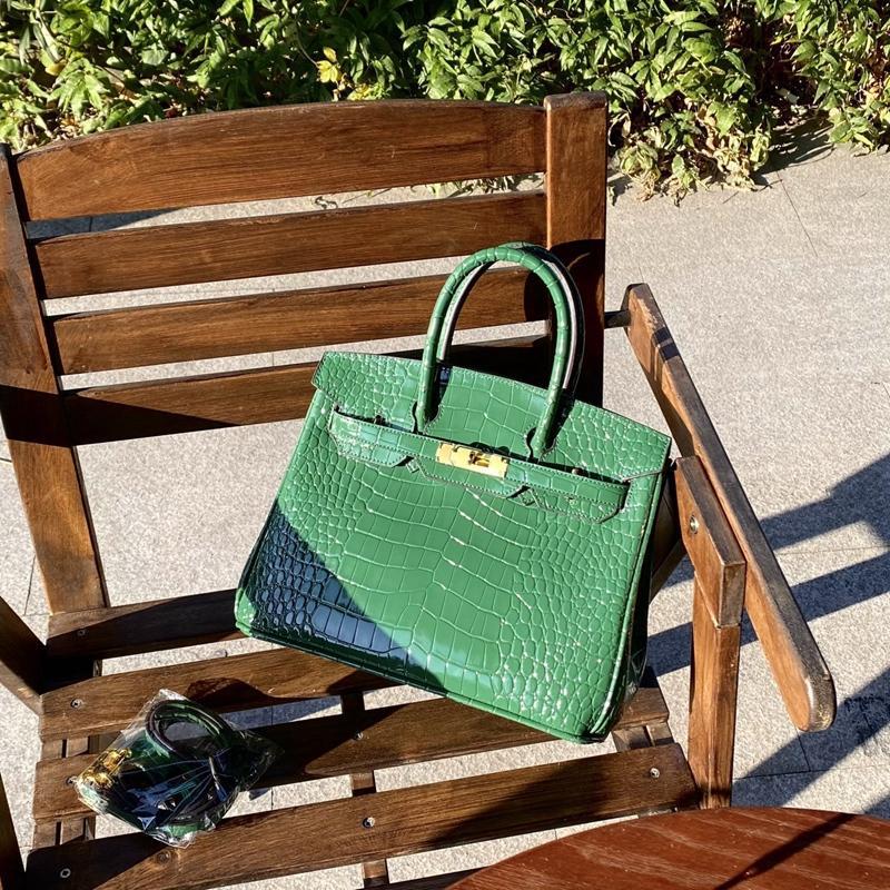 Chic Croc-Embossed Birkin-Inspired Tote Bag for Women, Premium Genuine Leather Shoulder Crossbody Top-Handle Handbag with Dopamine Bright Colorful Style, High-End Everyday Purse