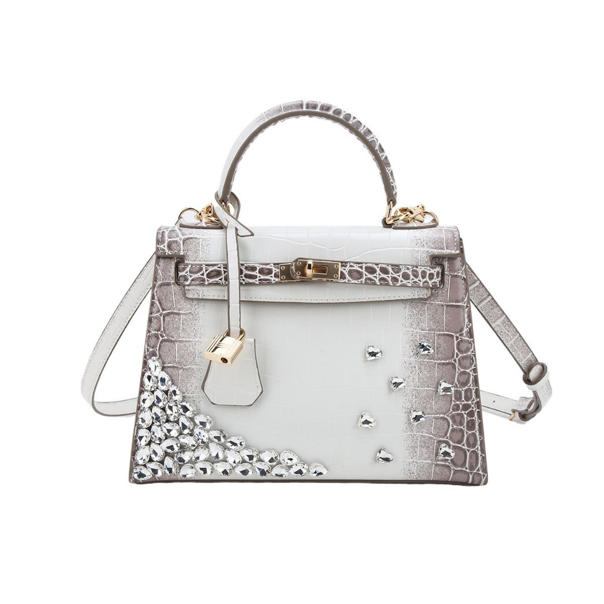 New Arrival Rhinestone-Embellished Croc-Effect Light Luxury Handbag for Women, Exquisite Birkin & Kelly-Inspired Top-Handle Purse with Heavy-Duty Sparkly Design, Fashionable Everyday Bag