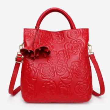 New Red Bridal Wedding Bag in Top Layer Cowhide, Light Luxury Mom Top Handle Purse, Perfect Commute Handbag for Women