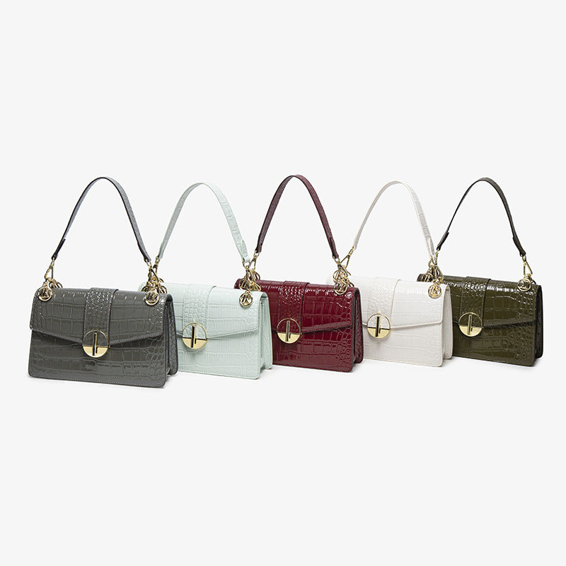 New Arrival Croc-Effect Genuine Leather Small Square Bag for Women, A Versatile Premium Top-Handle Crossbody Handbag with Sophisticated Design
