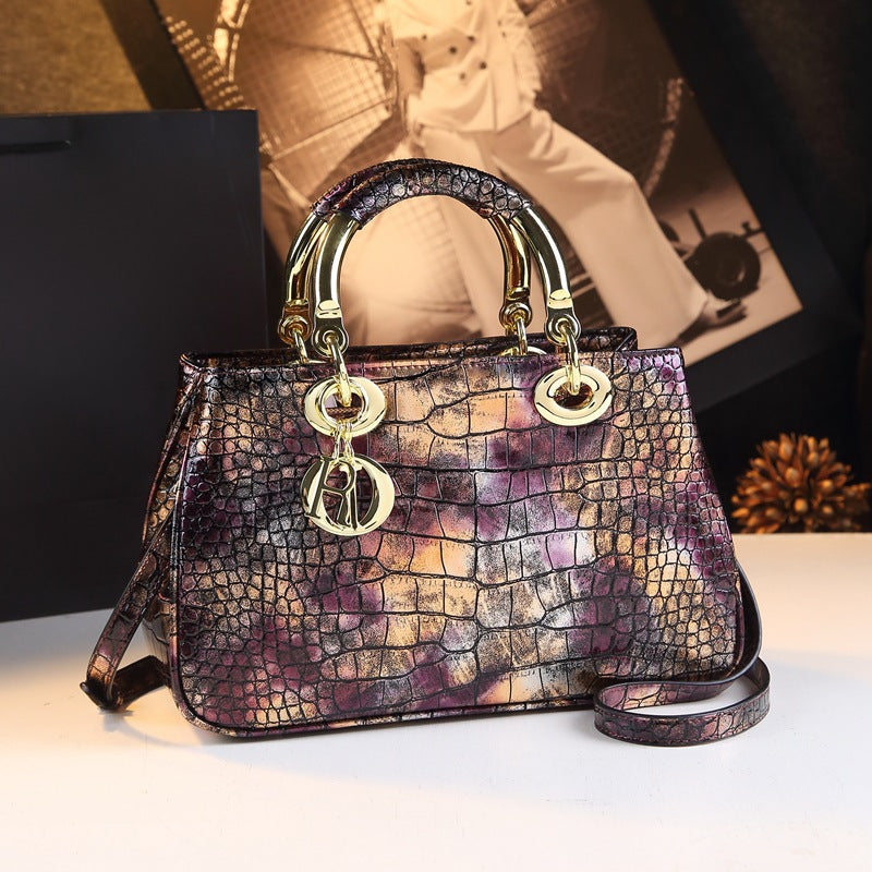 New Arrival Lady-Inspired Croc-Effect Genuine Leather Bag for Women, A Large Fall/Winter Shoulder Crossbody Handbag with Trendy Design