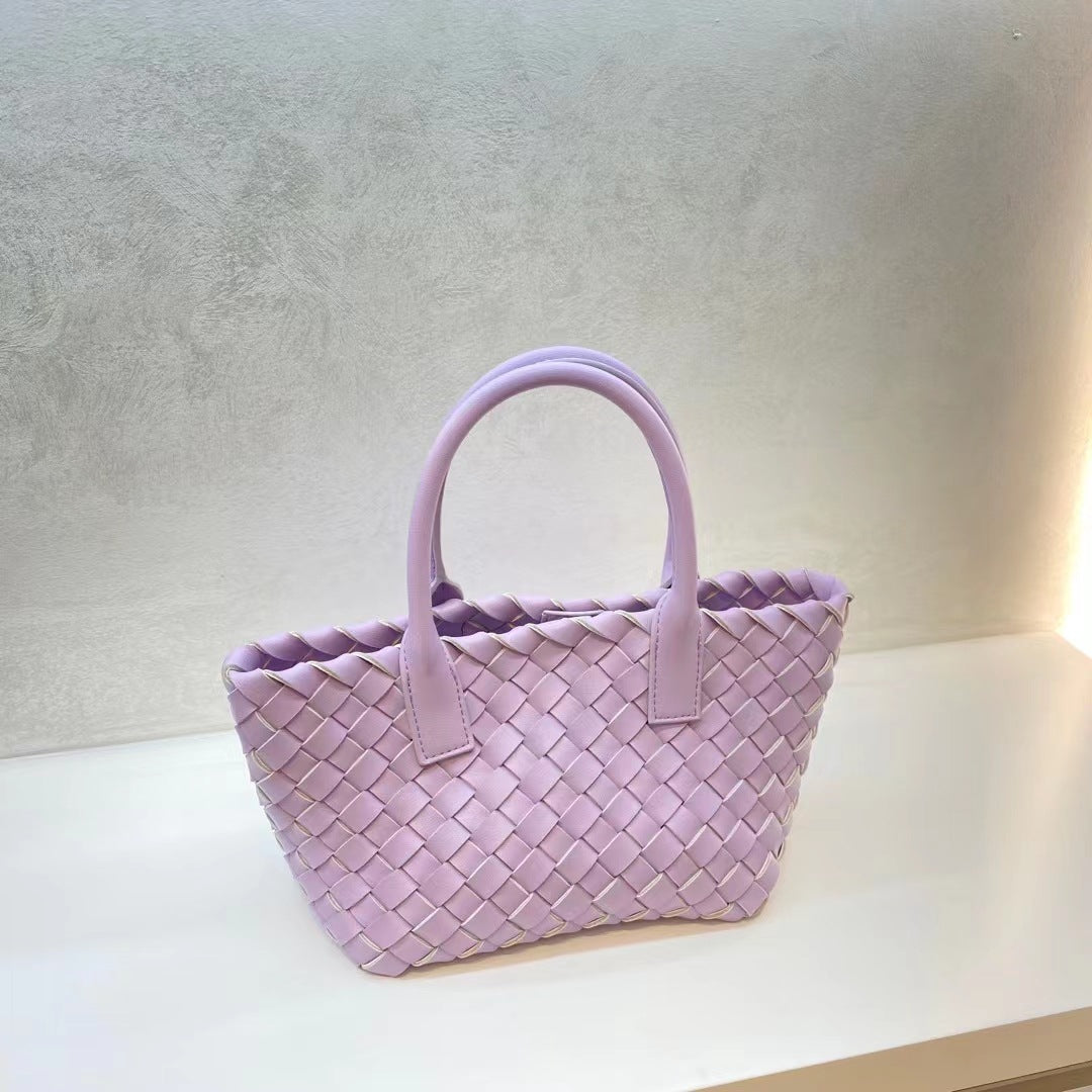 New Handmade Woven Cowhide Tote Bag for Women, Genuine Leather Shoulder Crossbody Handbag with Top Handle, Stylish Underarm Purse