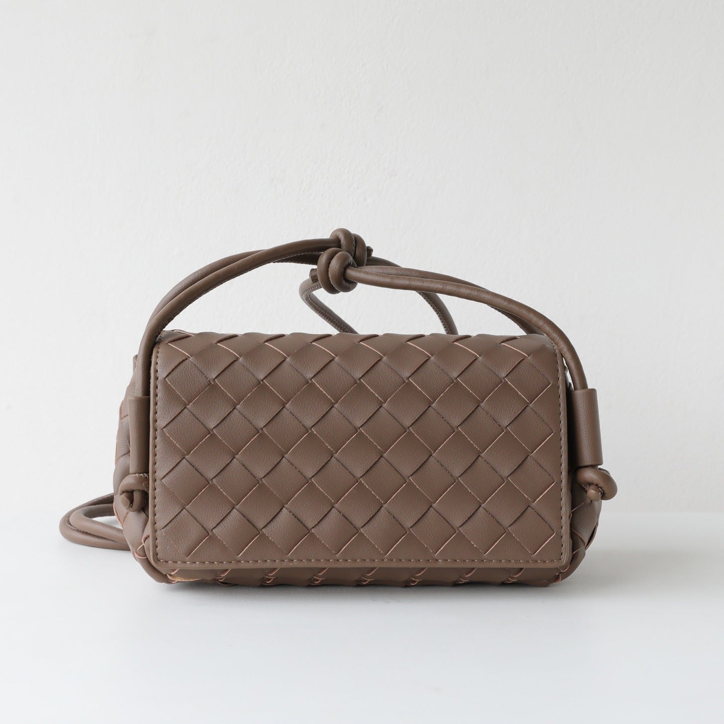 Cowhide Woven Flap Phone Bag for Women Mini Knot Shoulder Crossbody Handbag, Premium Niche Purse with Artisan Woven Texture