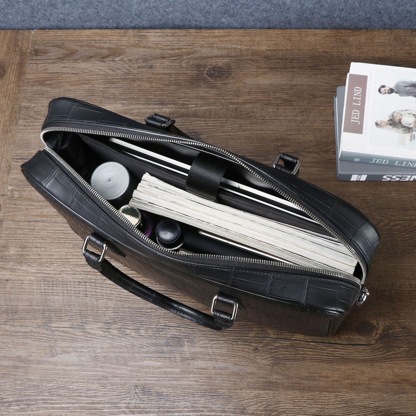 New Arrival Matte Croc-Effect Large Briefcase for Men, An Oversized Top-Handle Laptop Document Bag with Professional Design, Perfect for Work & Travel