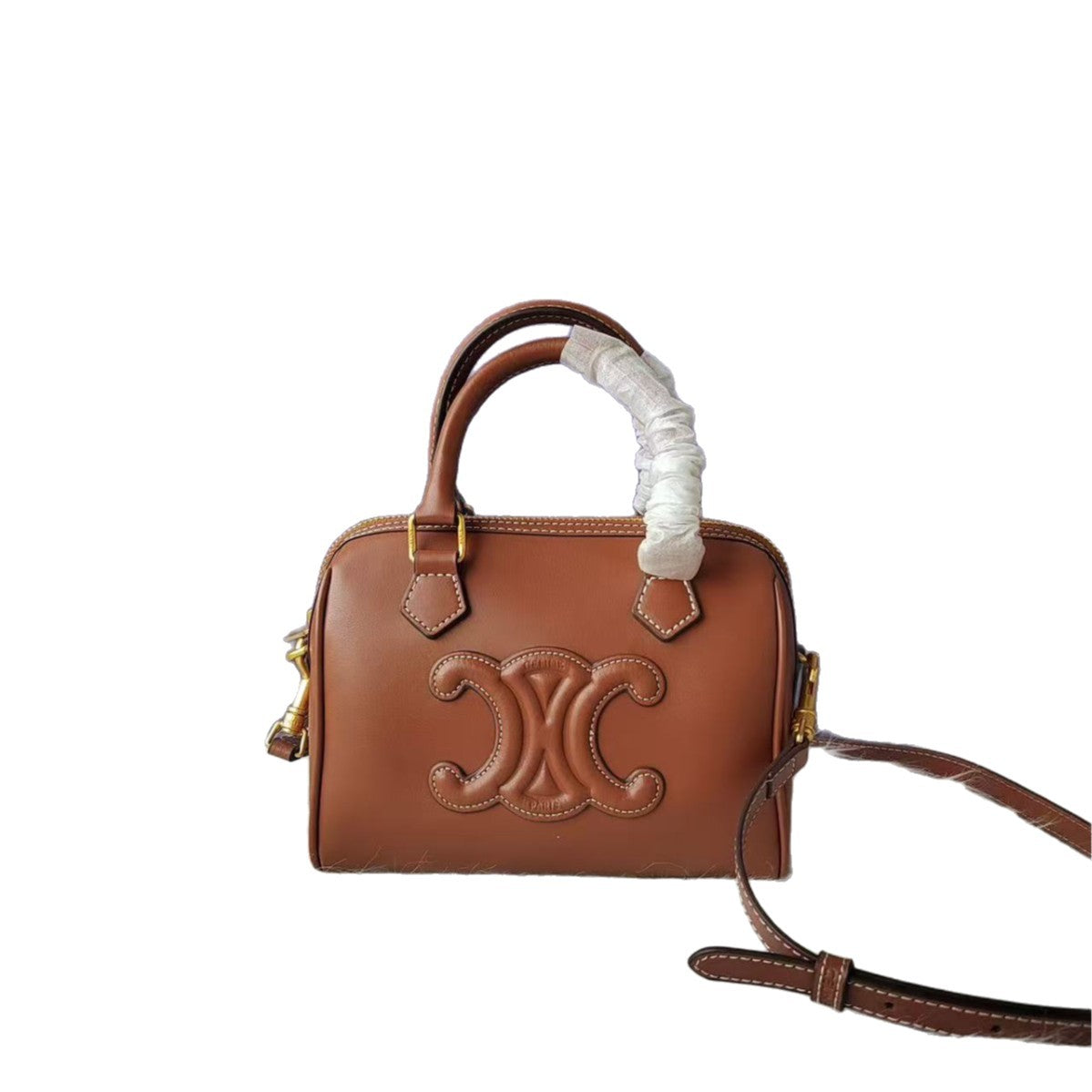 Genuine Leather & Canvas Mini Boston Pillow Bag for Women, Arc de Triomphe Style Shoulder Crossbody Top Handle Purse, Minimalist Small Handbag for Ladies