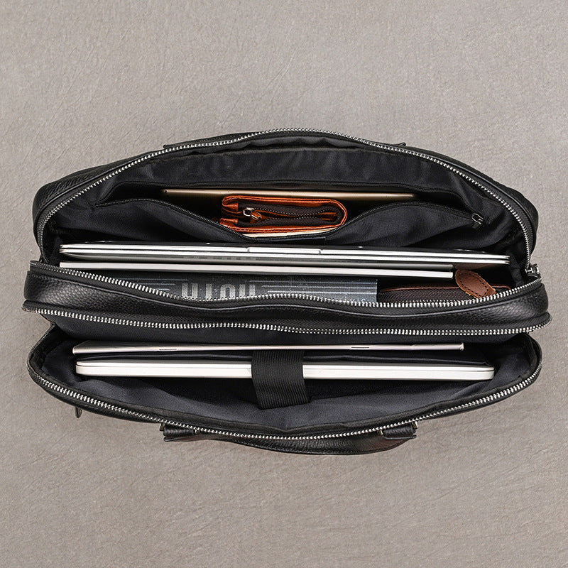 New Black Crazy Horse Leather Business Briefcase, Cross-Border Bestseller Laptop Commute Bag, Premium Shoulder Crossbody Work Bag for Men