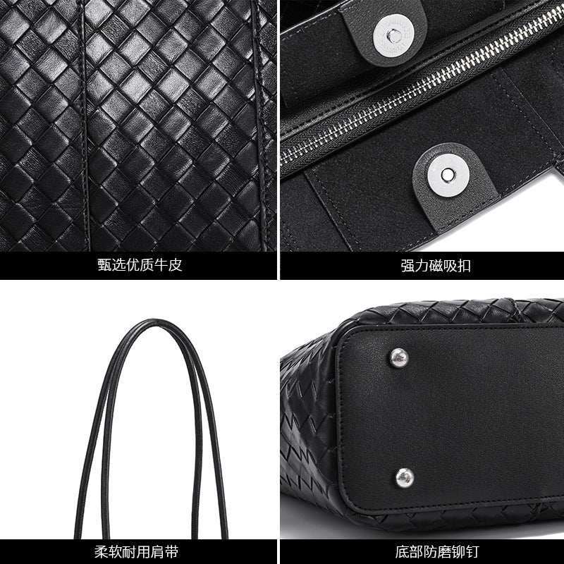 Split Cowhide Handwoven Tote Bag for Women Large Capacity Commuter Shoulder Handbag, Trendy Versatile Purse with Artisan Texture