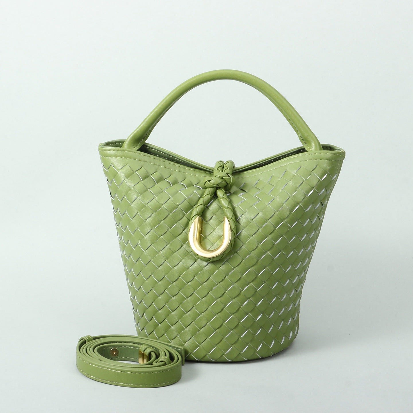 Genuine Leather Woven Bucket Bag for Women, Spring Summer Versatile Crossbody Commute Top Handle Purse, Premium Handbag for Ladies