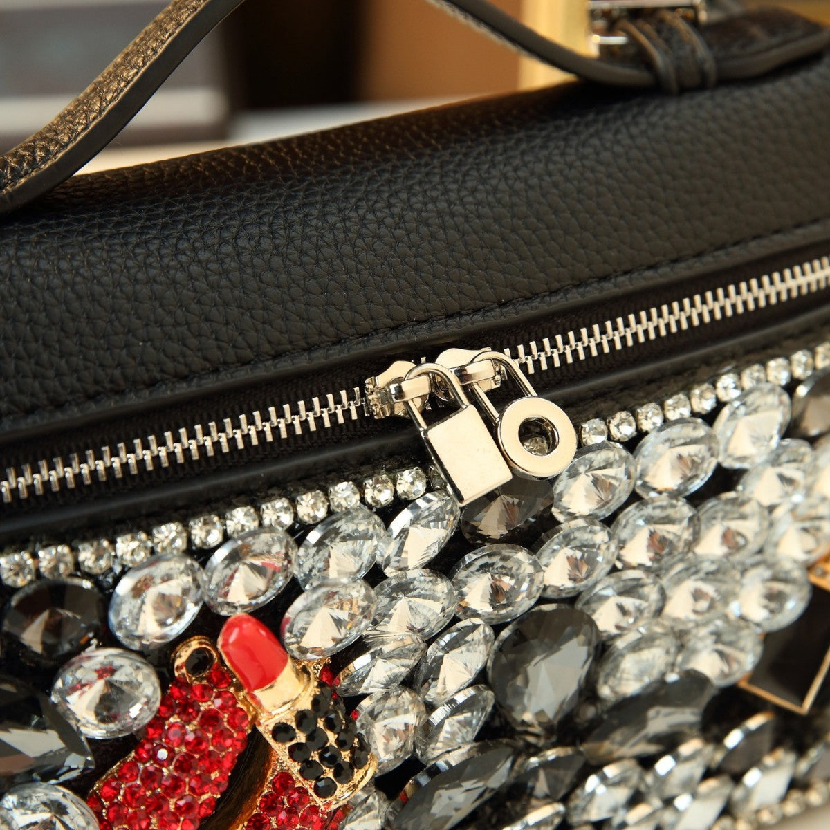 Lipstick Rhinestone Embellished Mini Box Bag for Women Party Shoulder Crossbody Handbag, Sparkly Flap Purse with Premium Glamorous Design