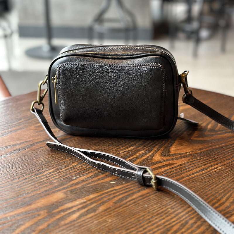 Genuine Top Layer Cowhide Camera Bag for Women, New Summer Small Square Shoulder Crossbody Purse, Fashionable Casual Handbag for Ladies