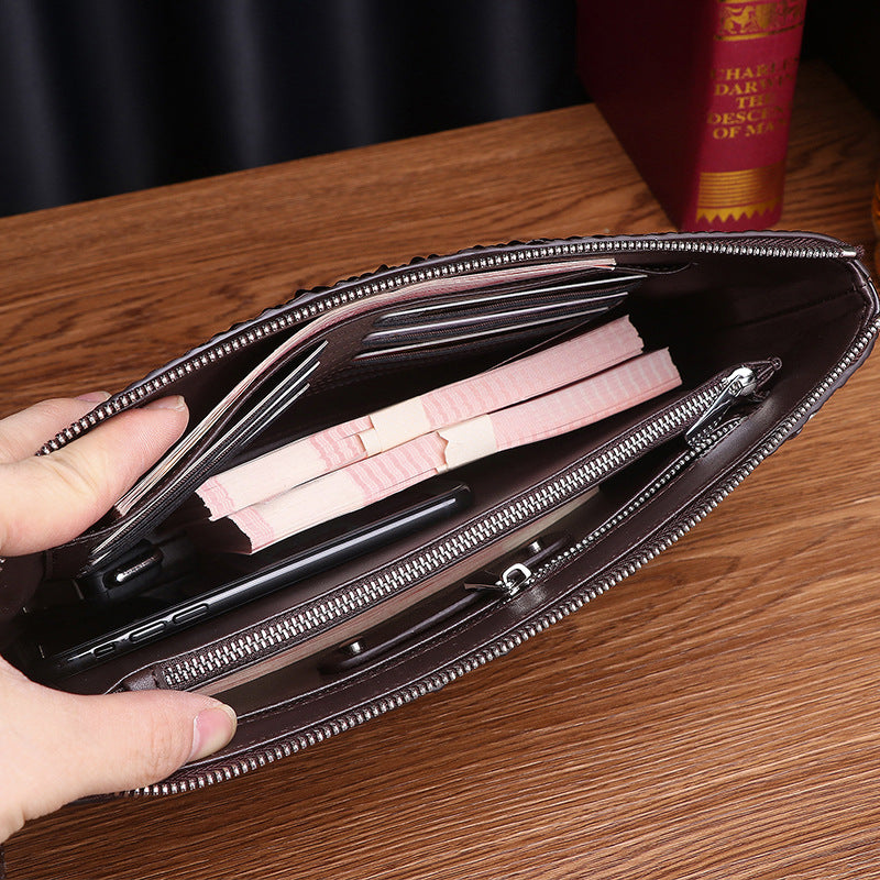 New Arrival Croc-Effect Hand-Stitched Large Clutch Bag for Men, A Business Envelope Wallet with Spacious Capacity & Professional Design, Perfect for Work