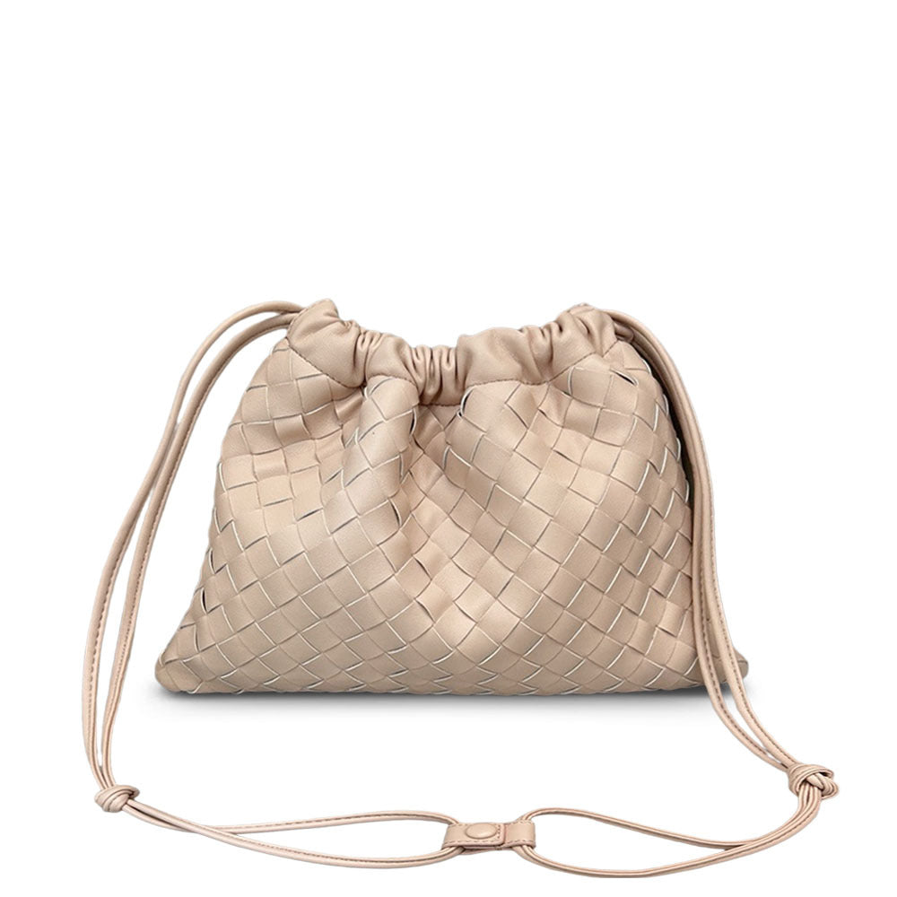 First layer cowhide leather woven bag, clutch bag, drawstring lucky bag, large capacity underarm shoulder bag, bag for women
