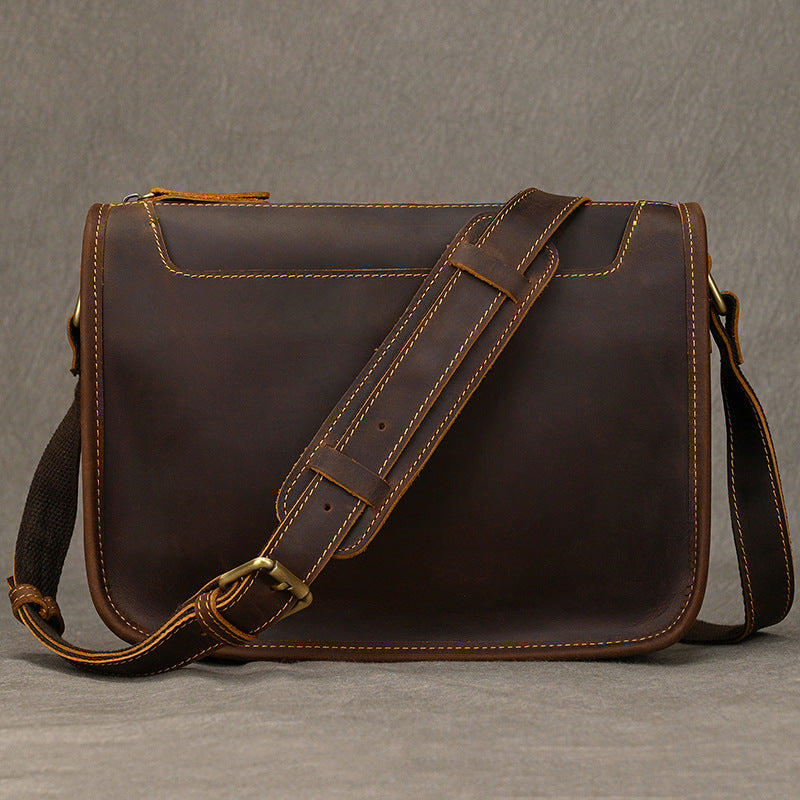 Vintage Crazy Horse Leather Shoulder Crossbody Bag, Genuine Cowhide Pouch, Casual Men's Bag