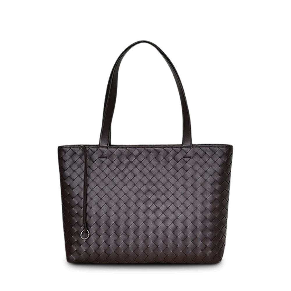 New Genuine Leather Woven Tote, Large Commuter Shopping Bag, Shoulder & Underarm Handbag for Women