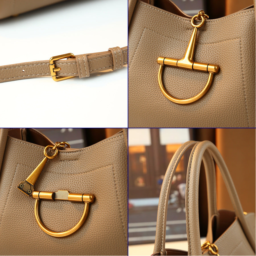 Pebble Grain Commuter Tote Bag for Women Large Capacity Shoulder Crossbody Handbag, Minimalist Metal Buckle Design with Versatile Everyday Style