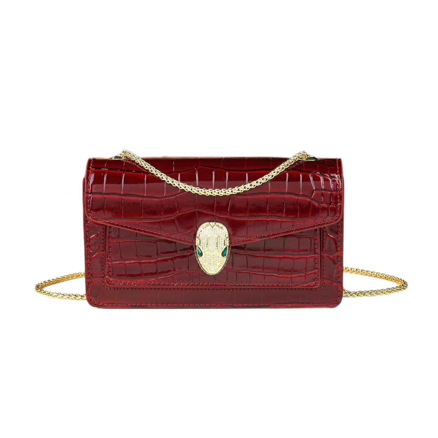 New Arrival Exquisite Small Square Chain Bag for Women, A Croc-Effect Serpent-Head Genuine Leather Top-Handle Crossbody Handbag with Fashionable Design