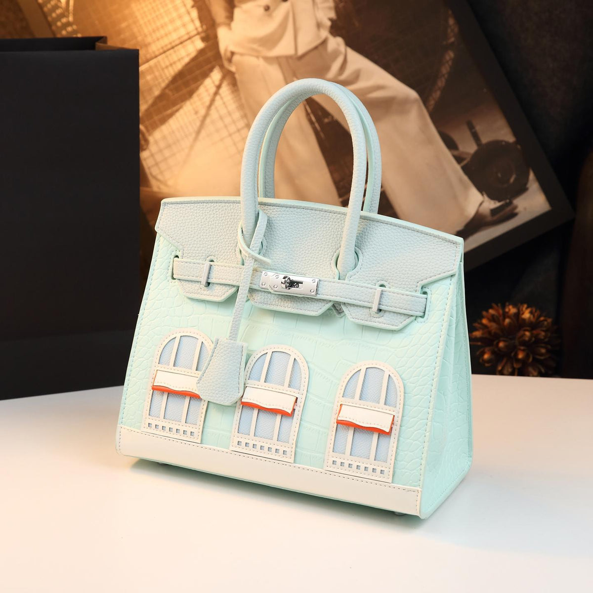 Chic Croc-Embossed Birkin-Inspired Tote Bag for Women, Premium Genuine Leather Top-Handle Shoulder Crossbody Handbag with Sophisticated Elegant Design, Trendy Everyday Purse