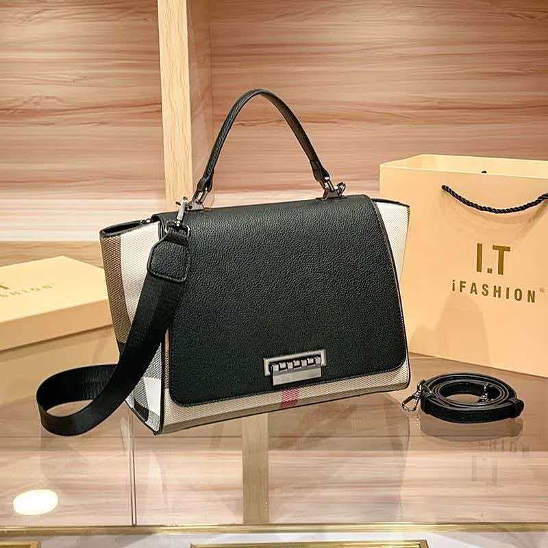 Genuine Leather Plaid Shell Handbag for Women, New Versatile Large Capacity Top Handle Shoulder Crossbody Purse, Trendy Bag for Ladies