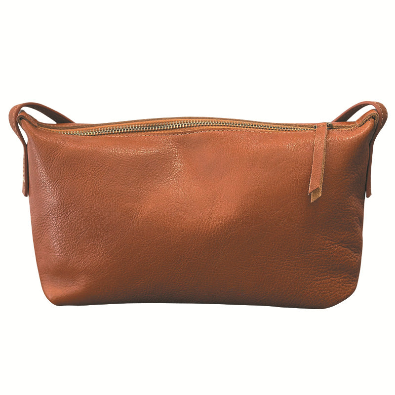 Genuine Top Layer Vegetable-Tanned Cowhide Crossbody Bag for Women, Spring Summer Lightweight Dumpling Shoulder Purse, Versatile Small Everyday Handbag for Ladies