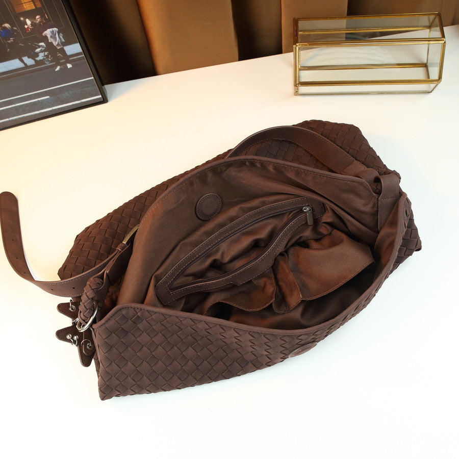 Handmade Frosted Woven Bucket Tote for Women Large Capacity Shoulder Crossbody Purse with Five-Pointed Star Design, Perfect for Fall Winter & Everyday Use