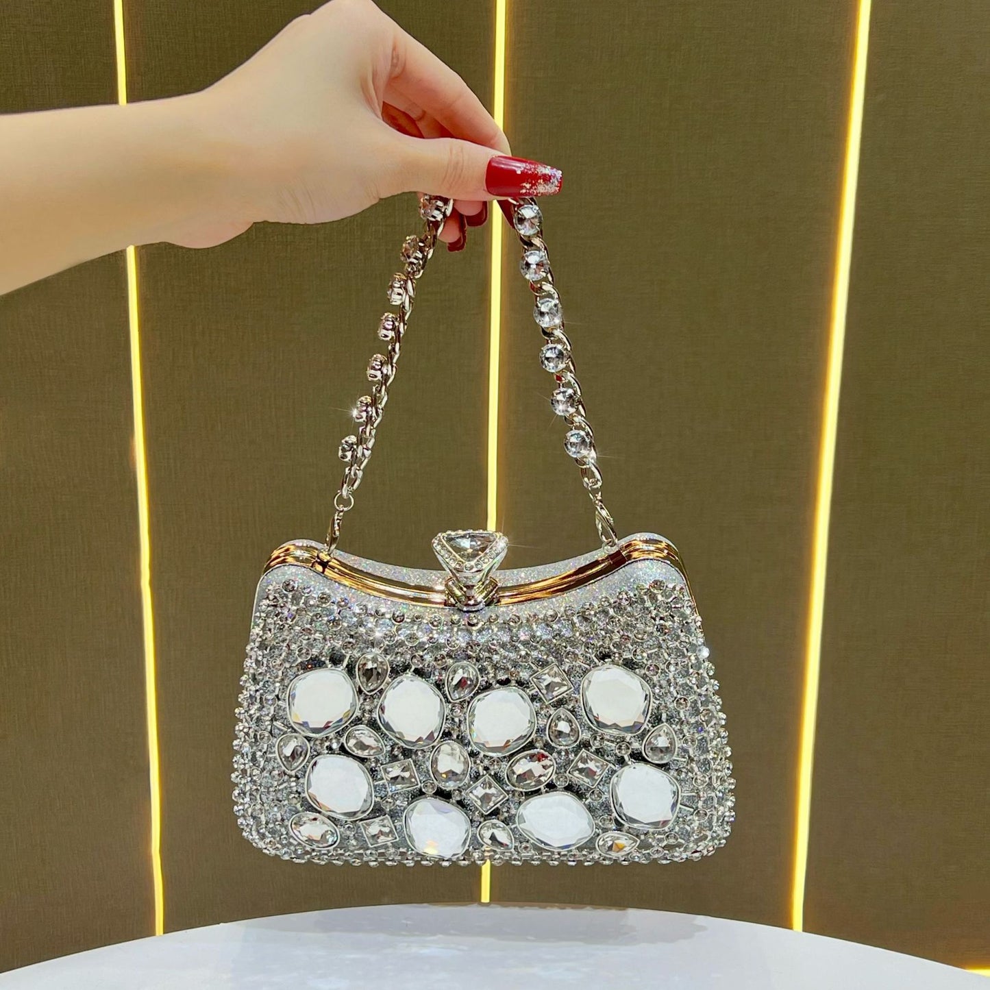 Chic Rhinestone Hollow-Out Evening Bag for Women, A Sparkly Chain Top-Handle Crossbody Shoulder Handbag Perfect for Banquets & Special Occasions