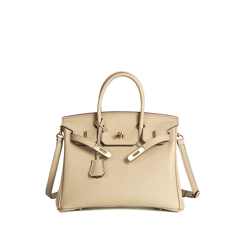 Handcrafted Top-Layer Leather Tote Bag for Women, Waxed Thread Stitching with Turn-Lock Closure, Casual Elegant Top-Handle Purse for Everyday Style