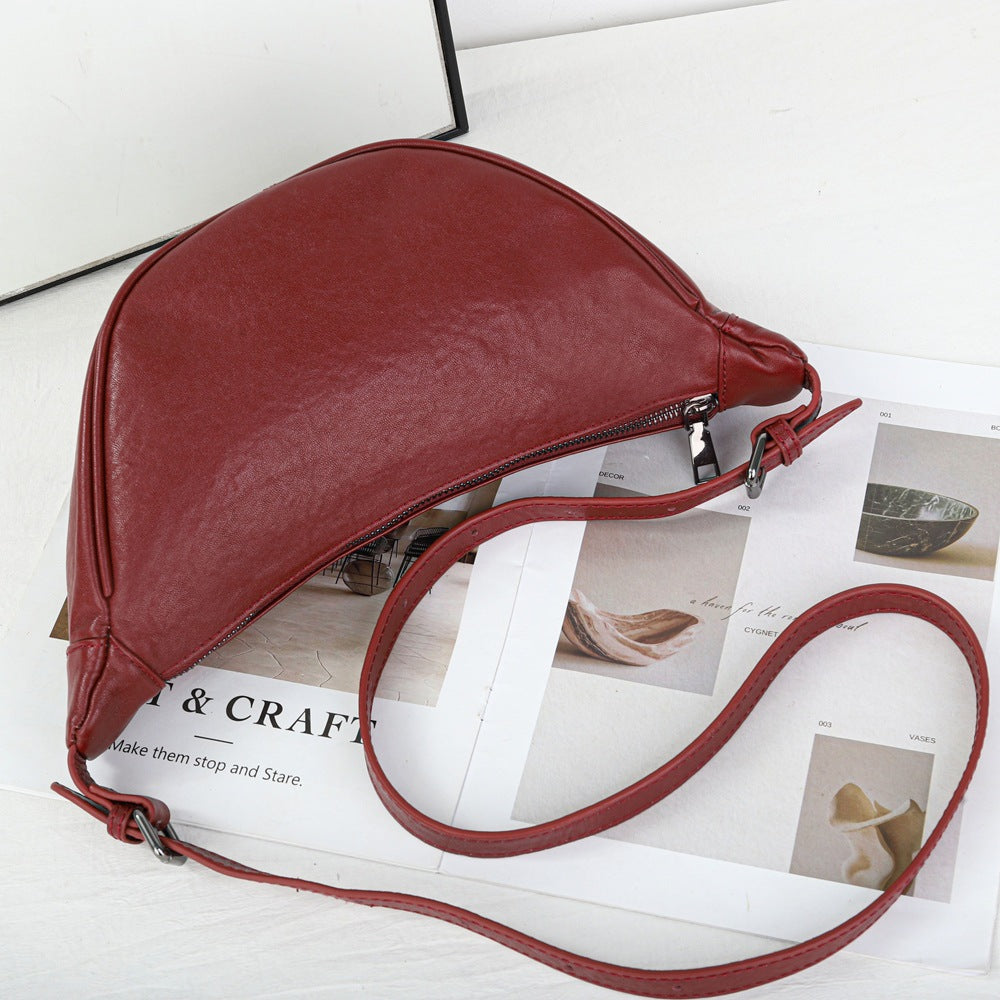 Genuine Top Layer Vegetable-Tanned Cowhide Dumpling Bag for Women, Vintage Fashionable Shoulder Crossbody Purse, Trendy Everyday Handbag for Ladies