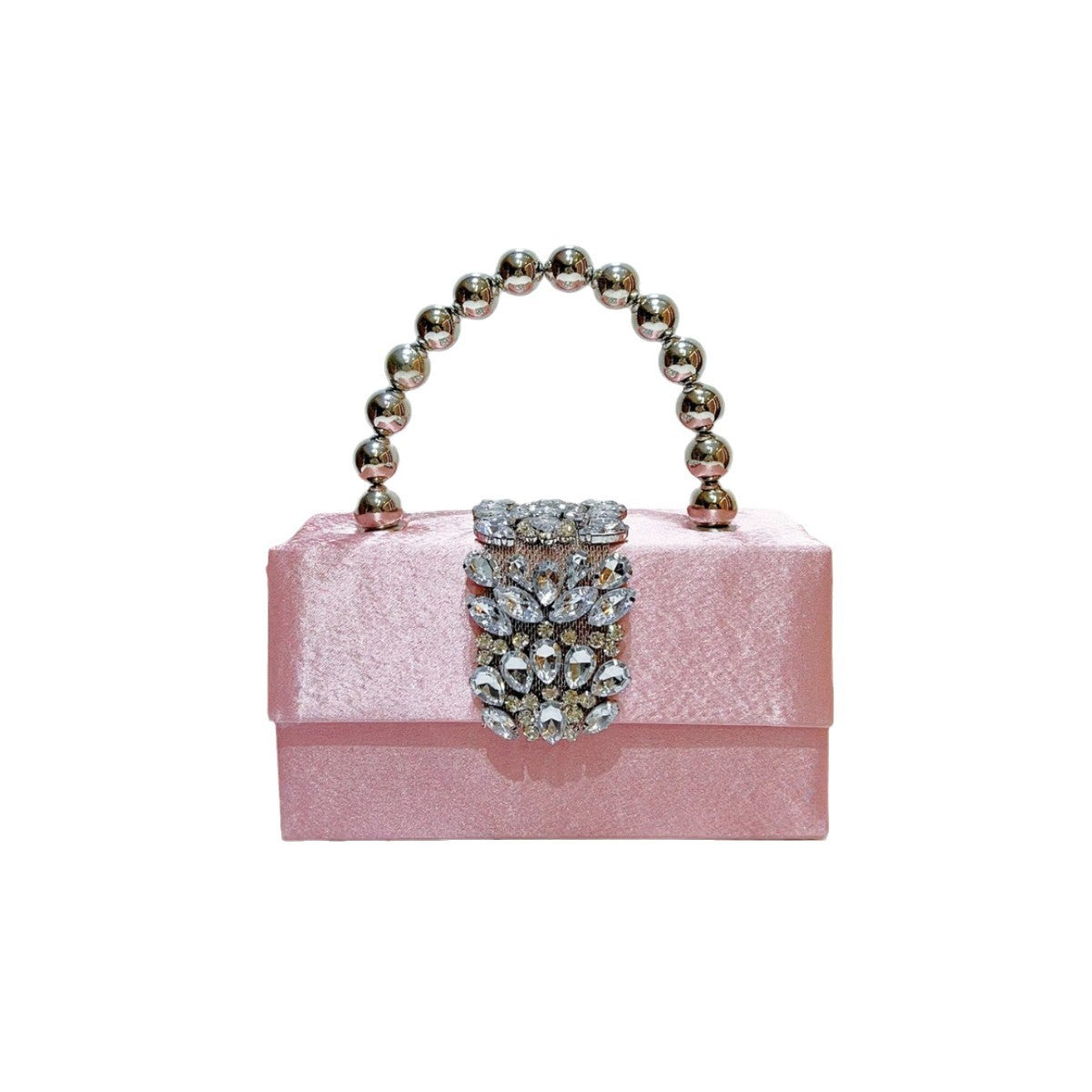 Chic French-Style Sparkly Rhinestone Box Clutch for Women, A Luxurious Silk Satin Small Square Bag with Elegant Pearl Accents & Removable Crossbody Strap, Perfect for Banquets Weddings & Formal Evening Events