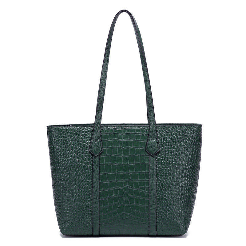New Arrival Croc-Effect Genuine Leather Tote Bag for Women, A Large Capacity Versatile Commuter Shoulder Handbag with Premium Design