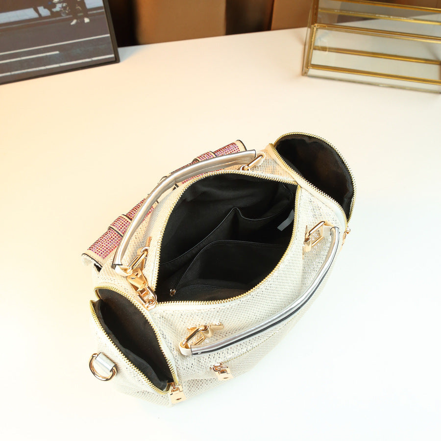 Rhinestone Sequin Pillow Bag for Women Large Capacity Shoulder Crossbody Handbag, Sparkly Glamorous Purse with Casual Fashion Style