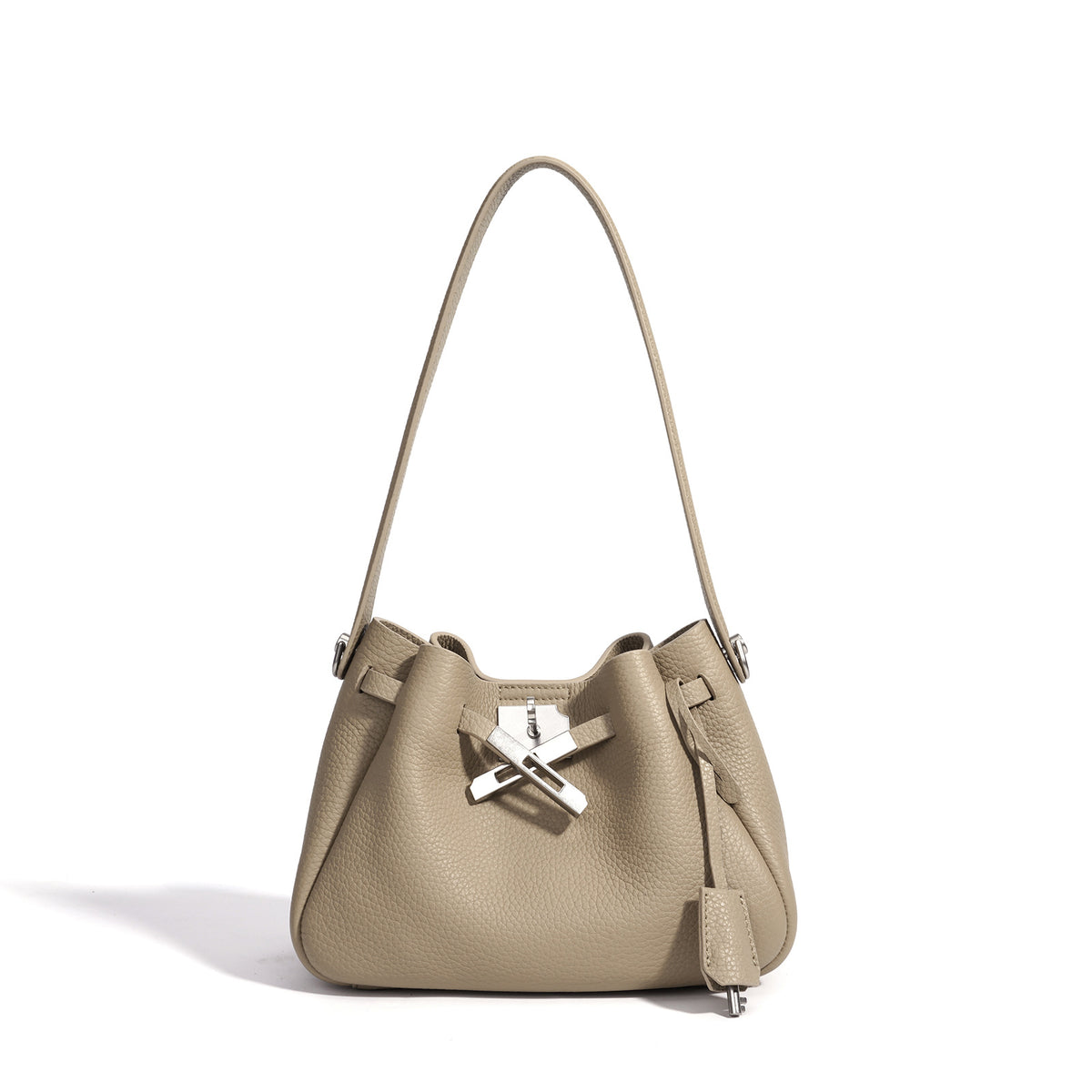 Genuine Pebbled Soft Leather Bucket Bag for Women, Relaxed Versatile Underarm Shoulder Crossbody Purse, Spring Summer Premium Niche Handbag for Ladies