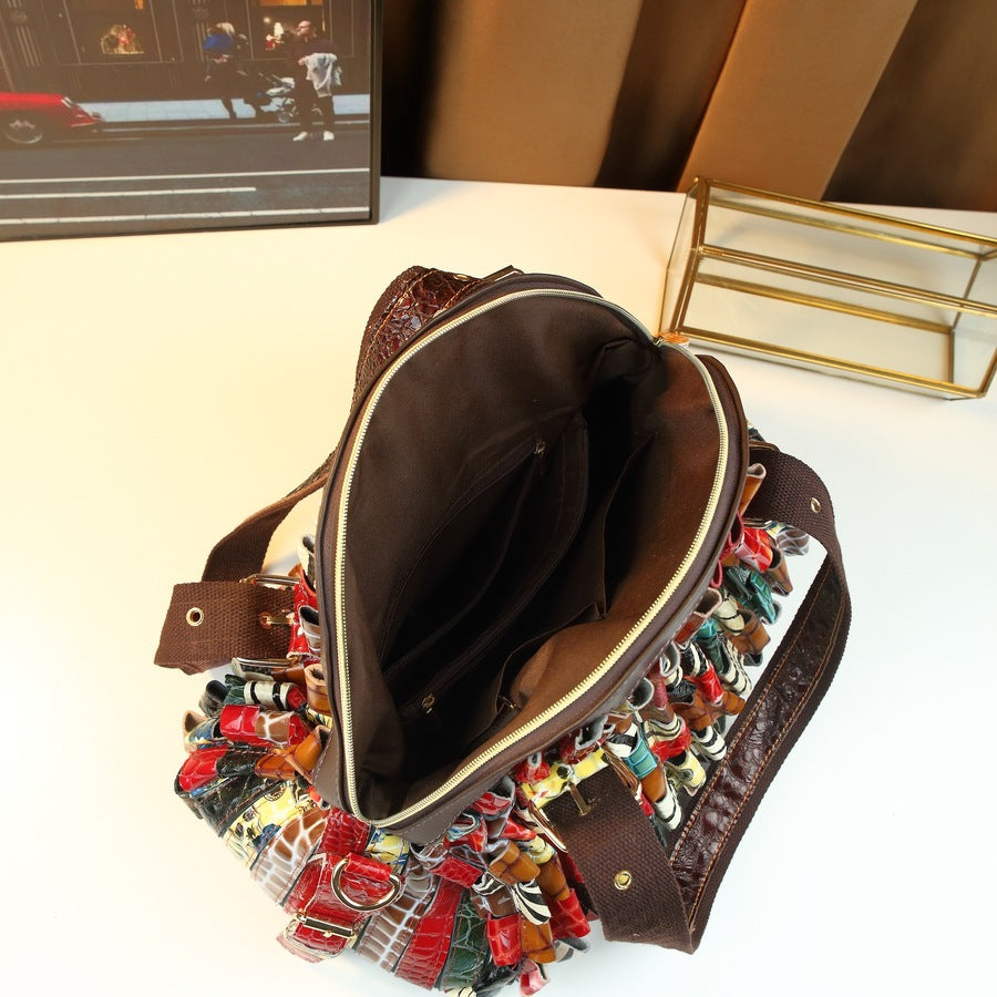 New Arrival Genuine Leather Patchwork Shell Bag for Women, A Large Capacity Shoulder Crossbody Handbag with Trendy Fashionable Design
