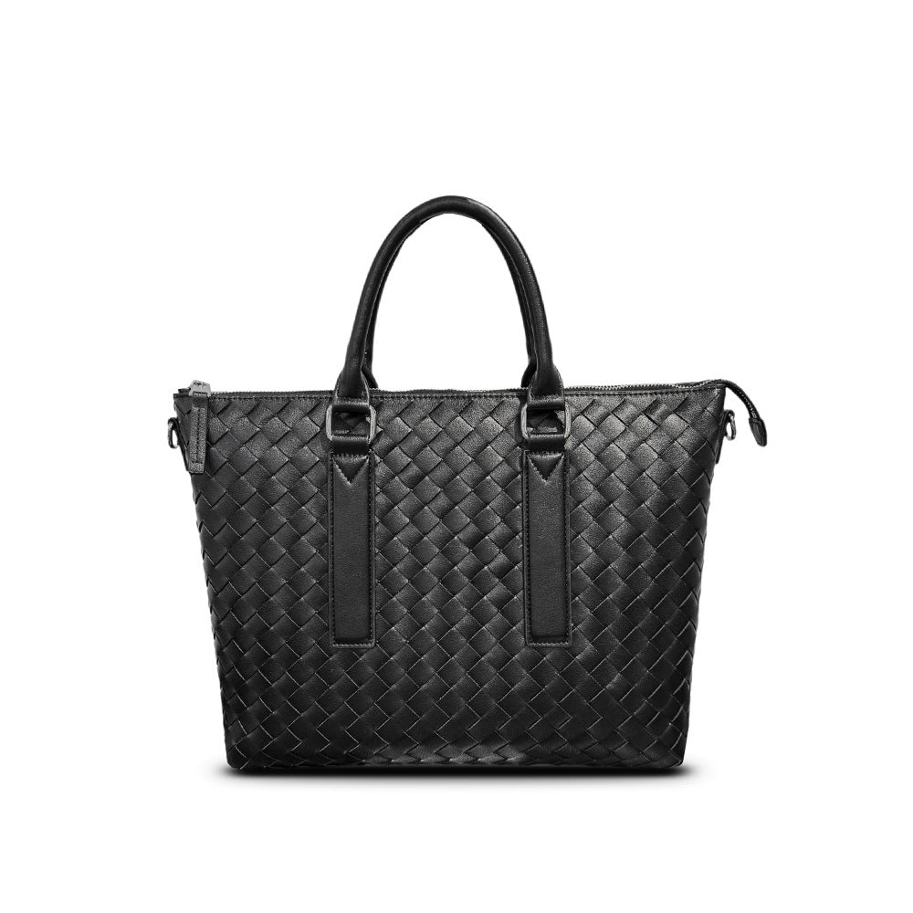 Genuine Leather Woven Large Tote Briefcase, Business Commuter Handbag, Unisex Shoulder & Crossbody Bag