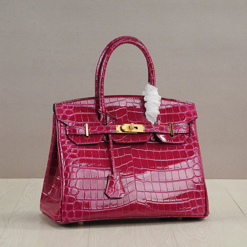 Genuine Leather Crocodile-Embossed Birkin-Style Bag for Women, New Large Capacity Commute Top Handle Shoulder Crossbody Purse, Fashionable Versatile Handbag for Ladies