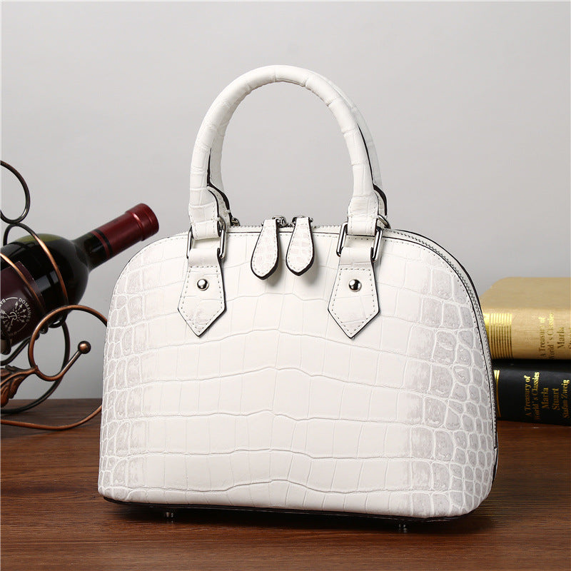 New Arrival Croc-Effect Genuine Leather Shell Bag for Women, Large Capacity Shoulder Crossbody Top-Handle Handbag with Trendy Premium Design, Everyday Purse