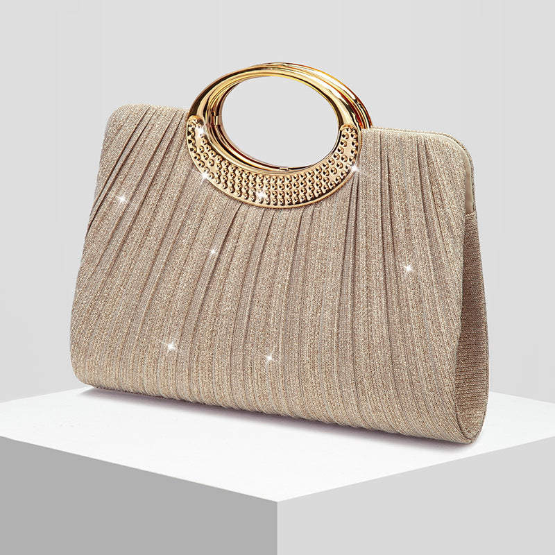 Ring Pleated Sparkly Evening Clutch for Women, New Formal Gown Wedding Handbag, Elegant Party Purse for Ladies