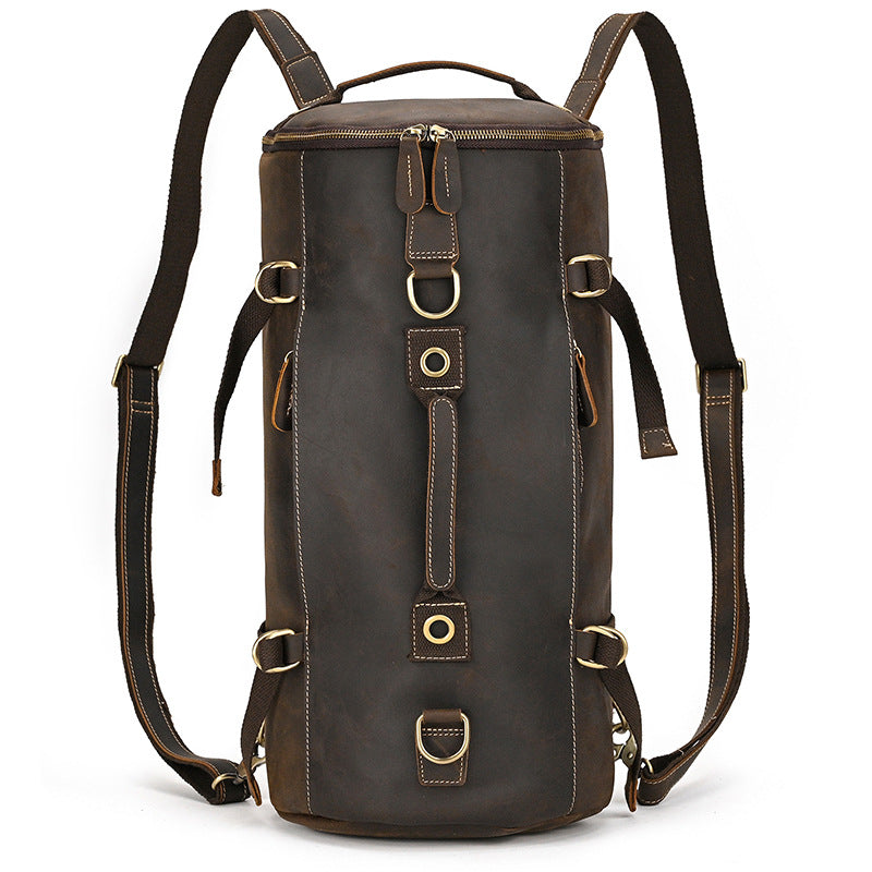 Men's Crazy Horse Leather Backpack Vintage Travel Daypack for Women Students, Genuine Leather Casual Rucksack Large Capacity
