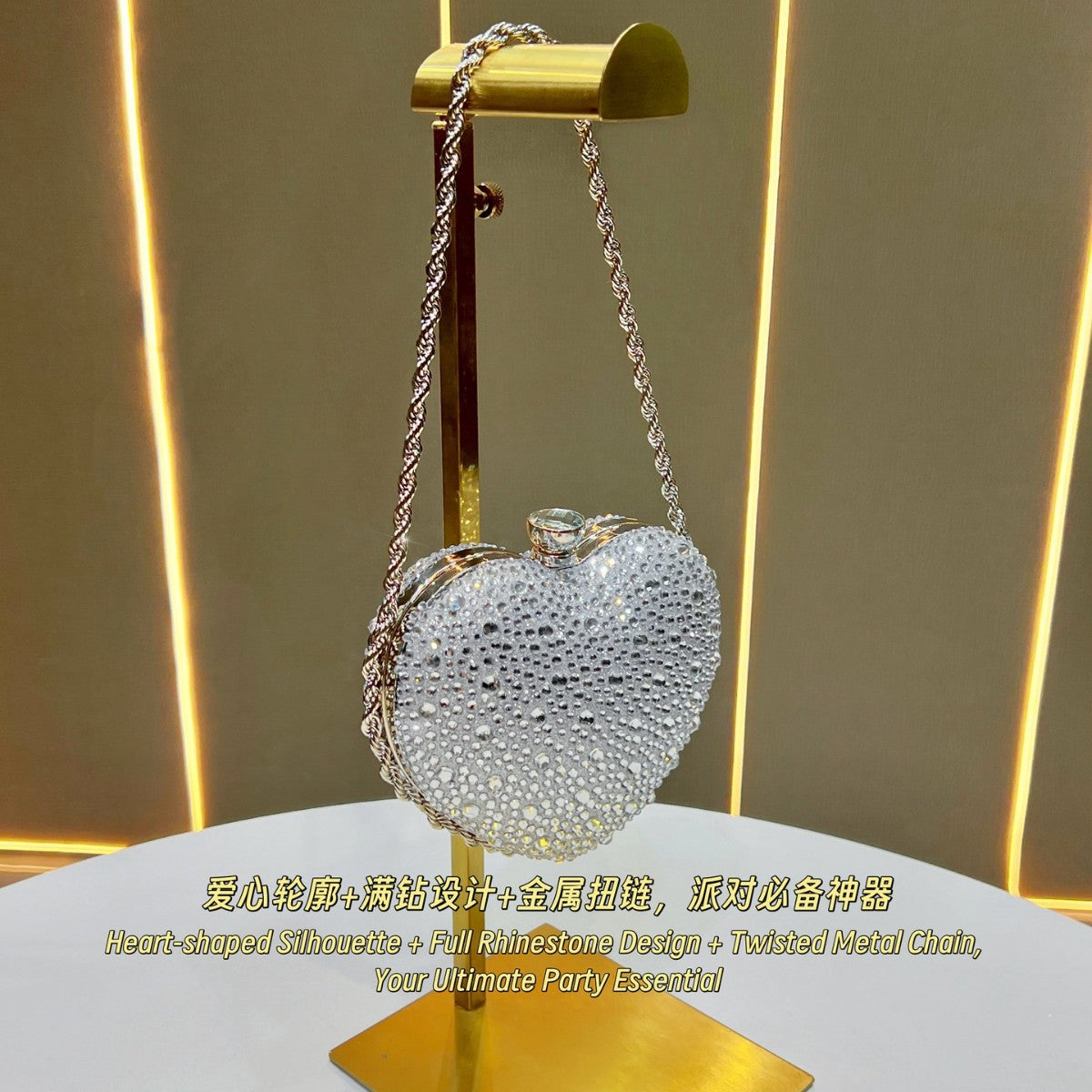 Dazzling Full Rhinestone Heart-Shaped Mini Bag for Women, A Small Top-Handle Lipstick Purse with Exquisite Chain Crossbody Strap, Perfect for Everyday Carry, Parties & Special Occasions