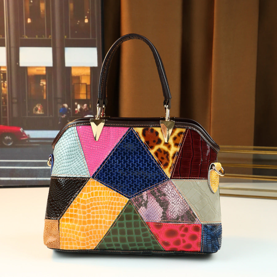 Bright Color Patchwork Tote Bag for Women Elegant Large Capacity Shoulder Crossbody Handbag, Trendy Design with Vibrant Color Panels