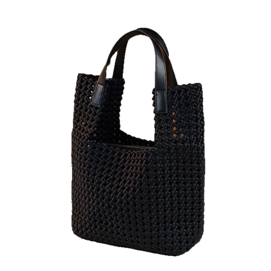 Classic Woven Basket Tote Bag for Women with Inner Pouch, Large Capacity Casual Travel Shoulder Handbag with Versatile Design